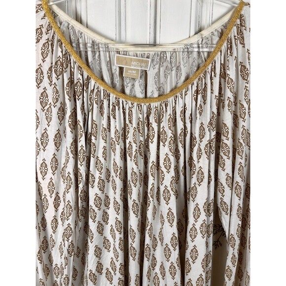 Michael Kors Gold Geometric Print Top Gold Neckline Trim, Size M - Picture 7 of 16